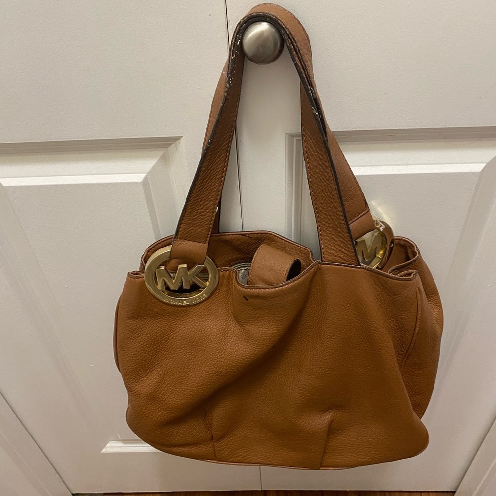 Michael Kors genuine Leather Shoulder Tote with Gold MK Accents